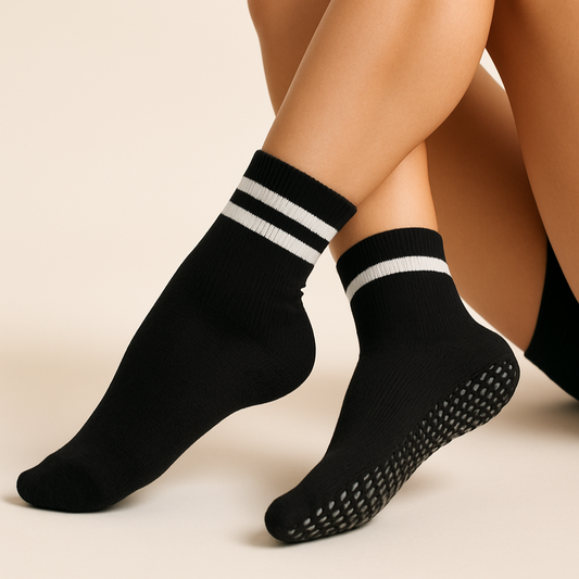 Black Double Stripe - Grip Socks